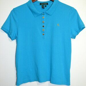 Lauren Ralph Lauren Women’s Polo Shirt Large Turquoise / Blue Yuppie Casual